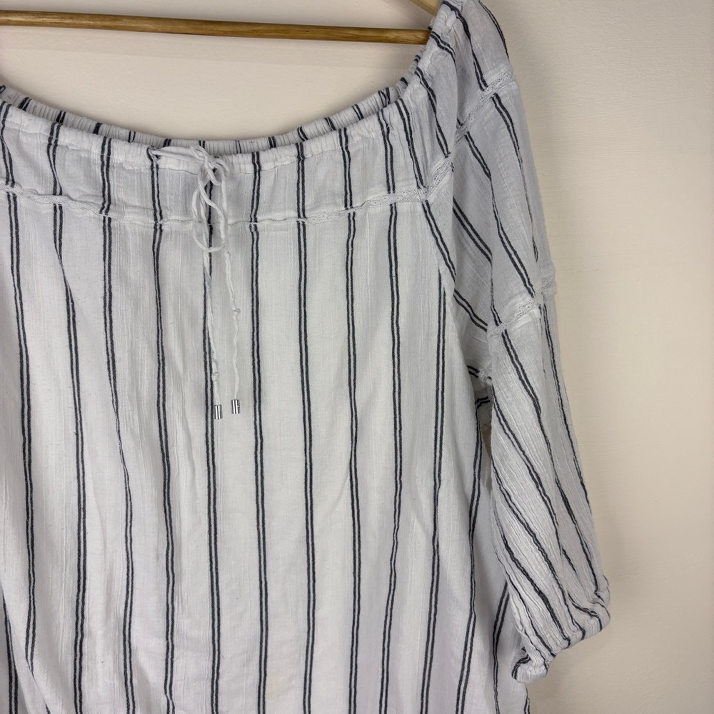 Ralph Lauren White Navy Stripe Coastal Preppy Blouse - Picture 4 of 8